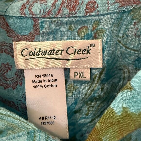 Coldwater Creek boho brilliant Blue and Green Paisley Shirt - Picture 2 of 6
